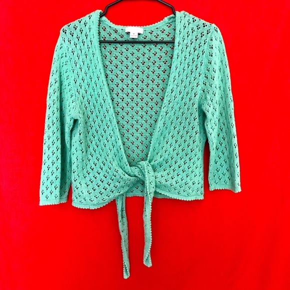 Christopher & Banks Sweaters - Christopher & Banks Green Mesh Tie Front Cardigan